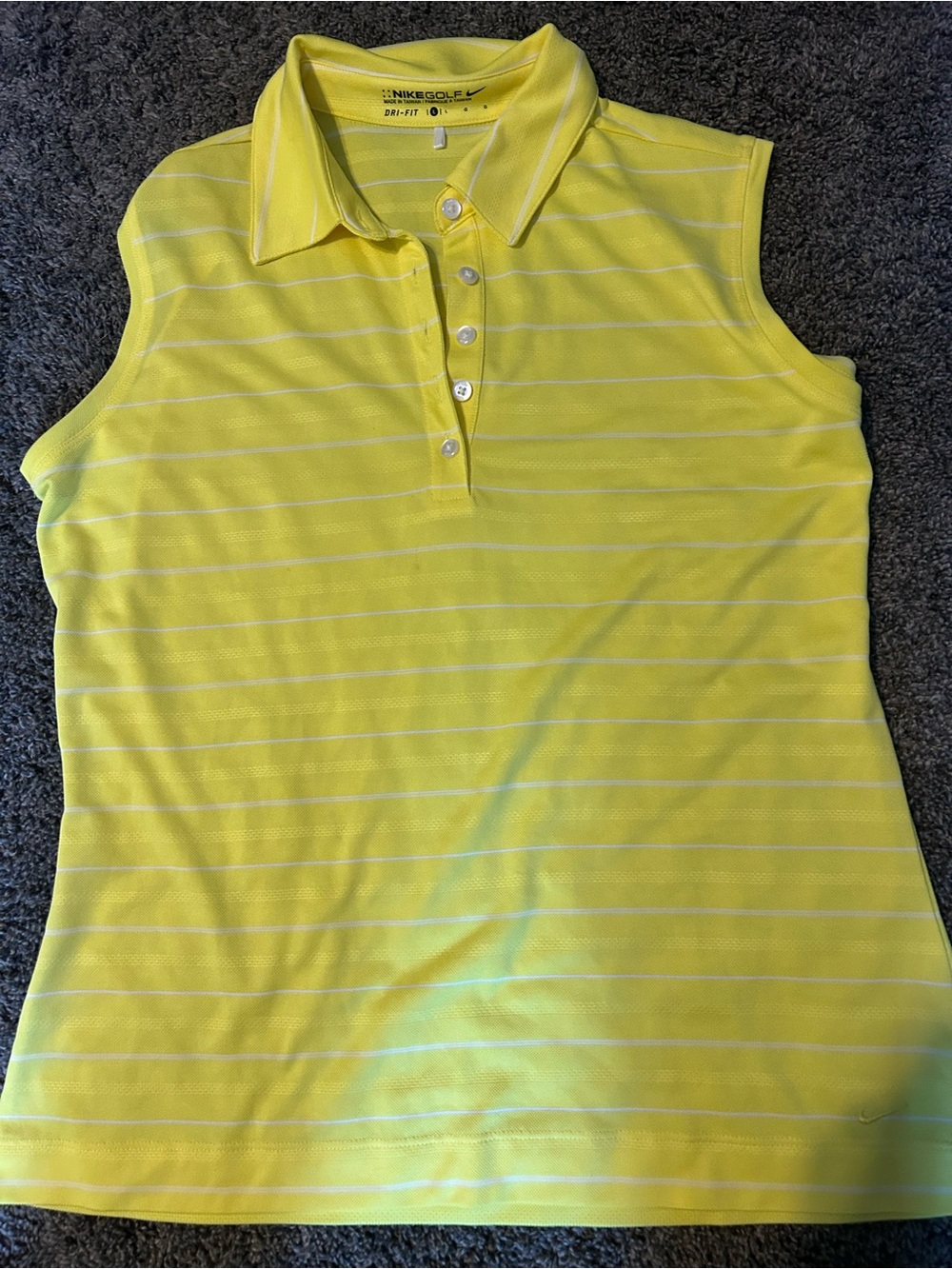 Nike Yellow Sleeveless Polo with Subtle White Stripes
